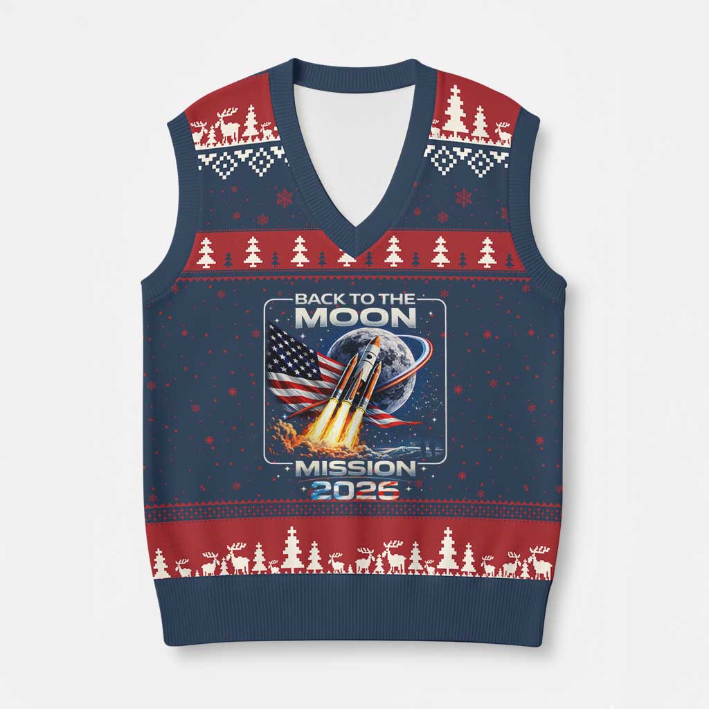 Back To The Moon Mission 2026 V-Neck Knit Sweater Vest Rocket Launch Moon Space Program