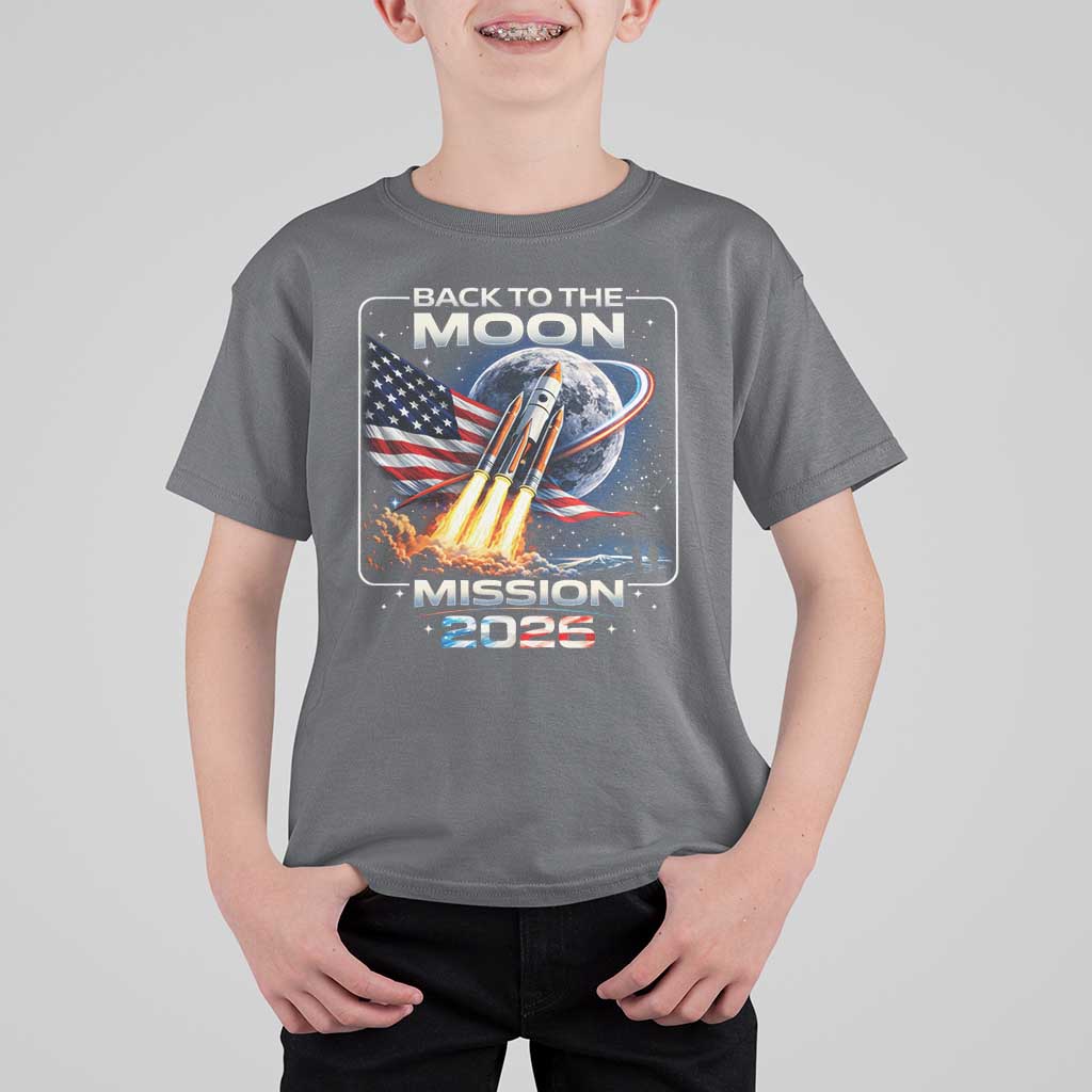 Back To The Moon Mission 2026 T Shirt For Kid Rocket Launch Moon Space Program