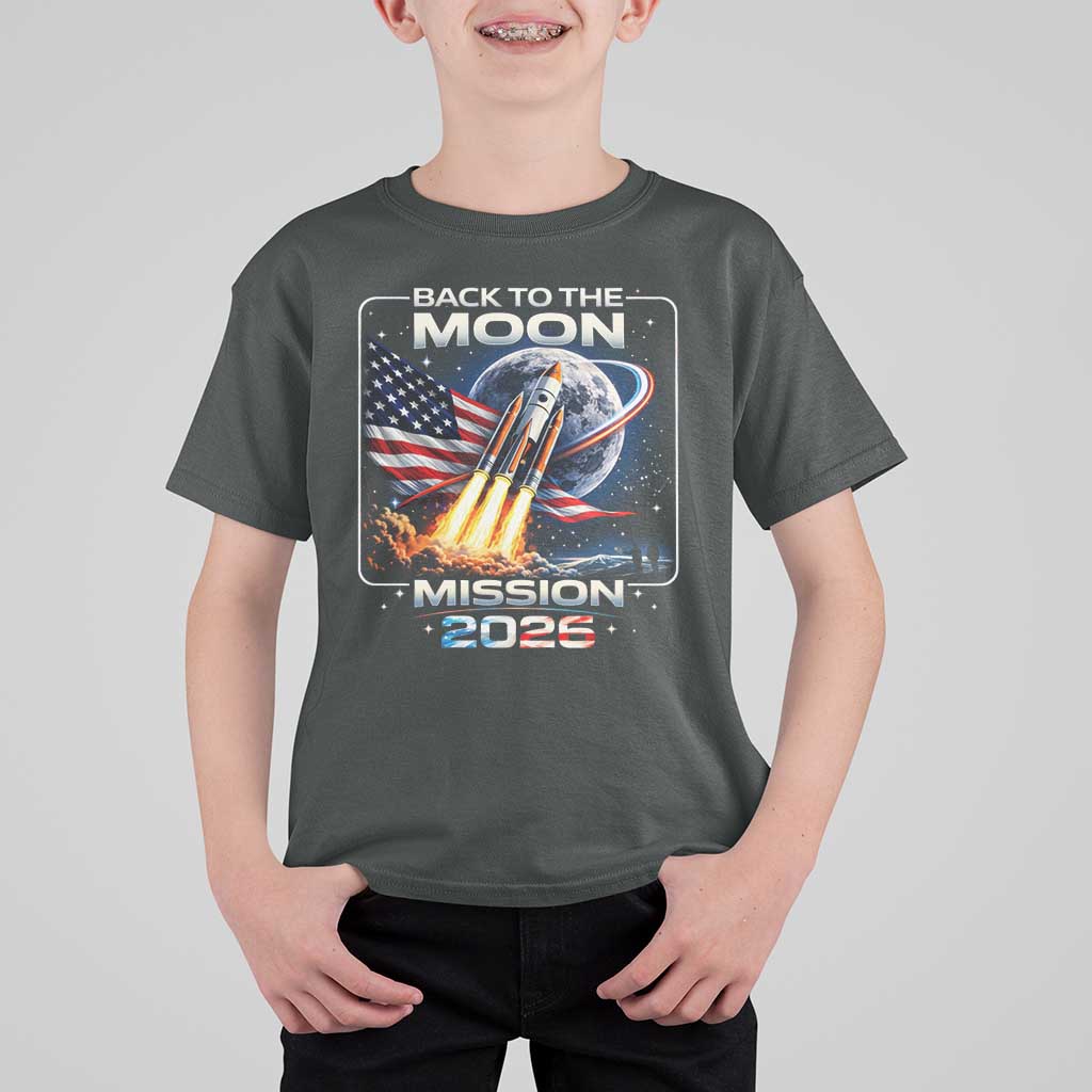 Back To The Moon Mission 2026 T Shirt For Kid Rocket Launch Moon Space Program