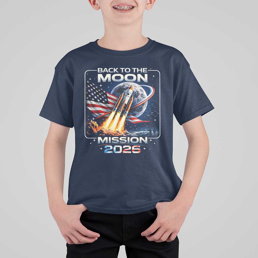 Back To The Moon Mission 2026 T Shirt For Kid Rocket Launch Moon Space Program