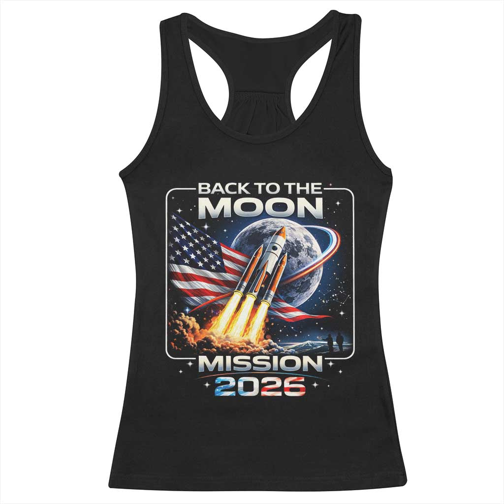 Back To The Moon Mission 2026 Racerback Tank Top Rocket Launch Moon Space Program