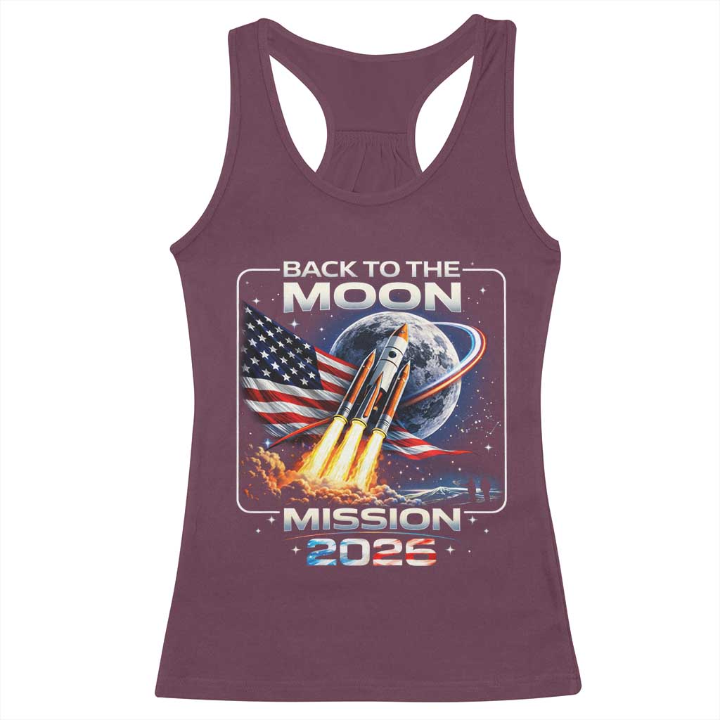 Back To The Moon Mission 2026 Racerback Tank Top Rocket Launch Moon Space Program