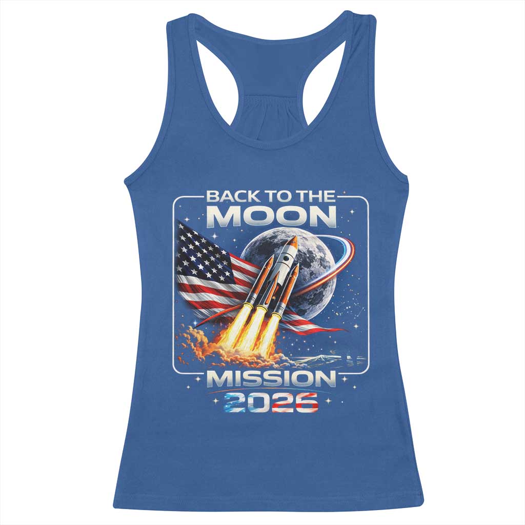 Back To The Moon Mission 2026 Racerback Tank Top Rocket Launch Moon Space Program