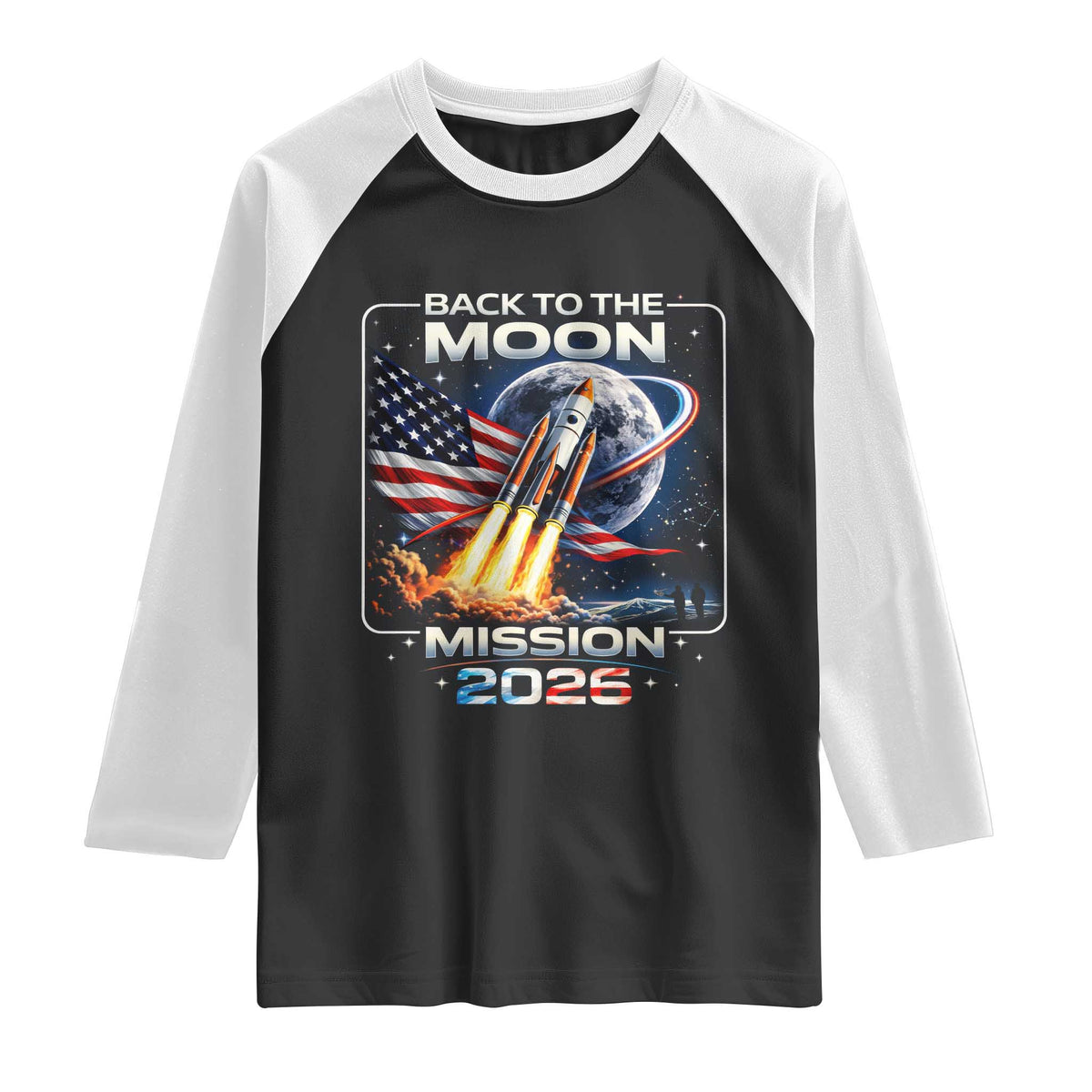 Back To The Moon Mission 2026 Raglan Shirt Rocket Launch Moon Space Program