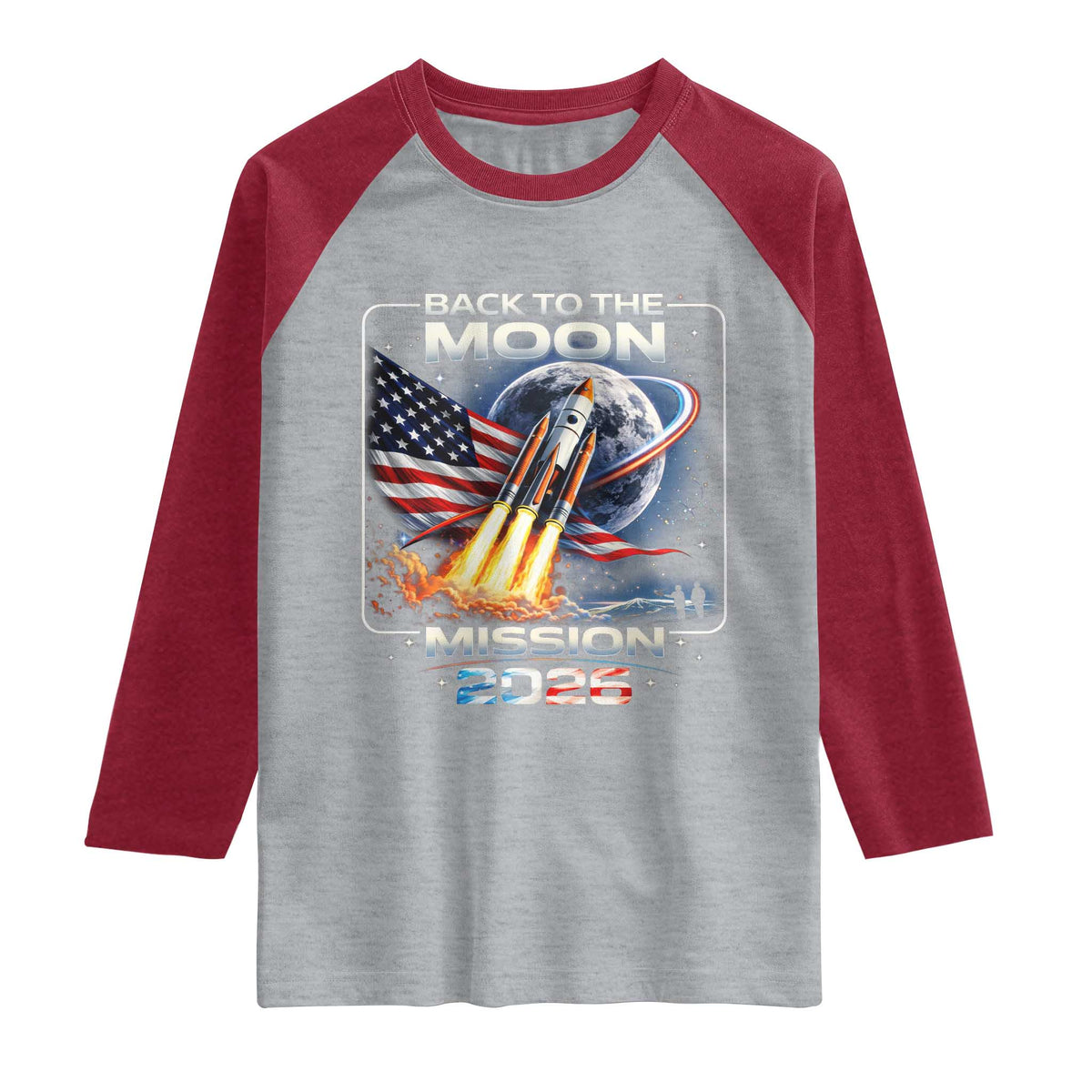 Back To The Moon Mission 2026 Raglan Shirt Rocket Launch Moon Space Program