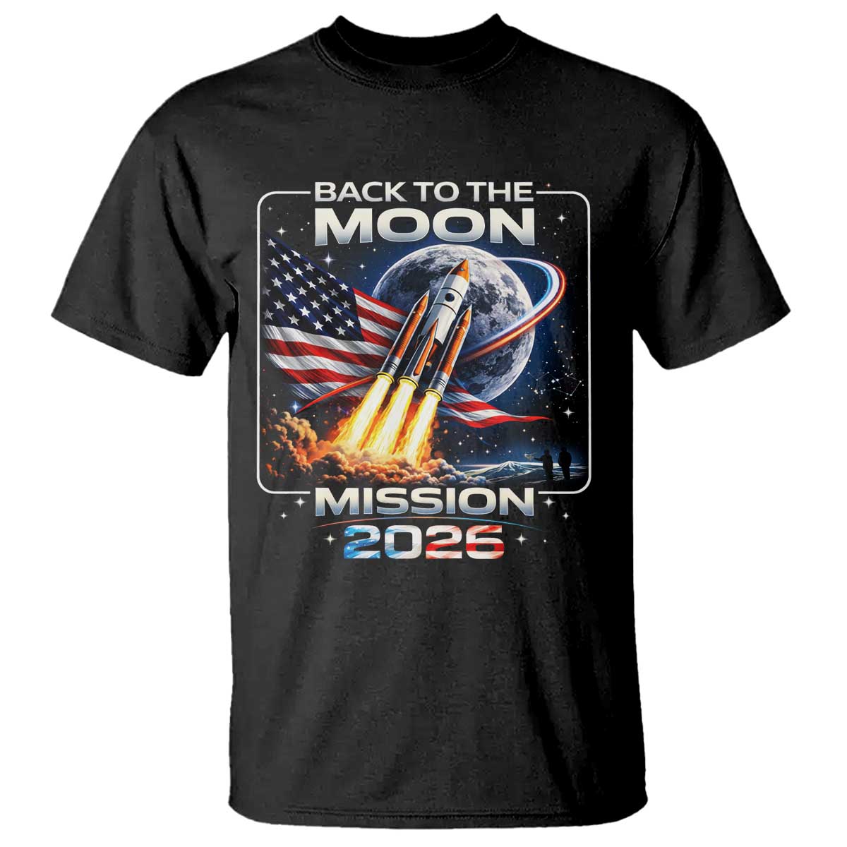 Back To The Moon Mission 2026 T Shirt Rocket Launch Moon Space Program