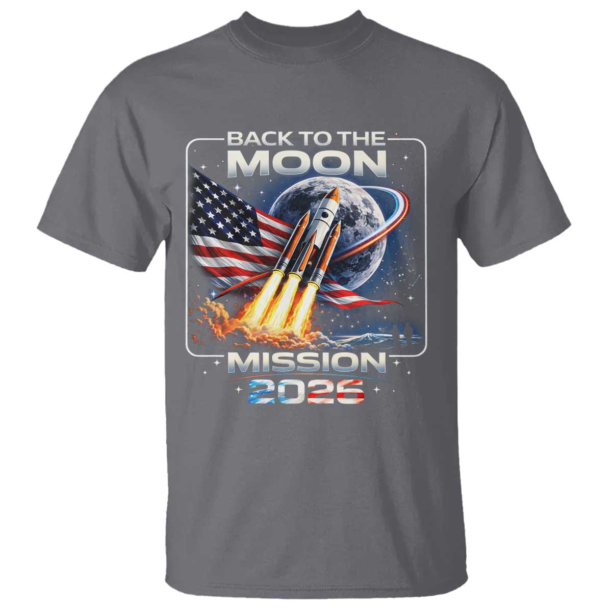 Back To The Moon Mission 2026 T Shirt Rocket Launch Moon Space Program