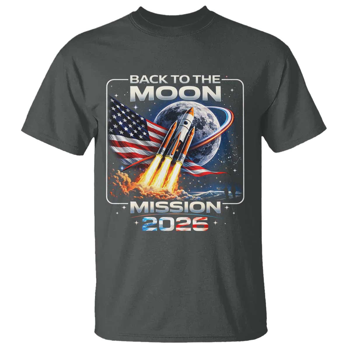 Back To The Moon Mission 2026 T Shirt Rocket Launch Moon Space Program