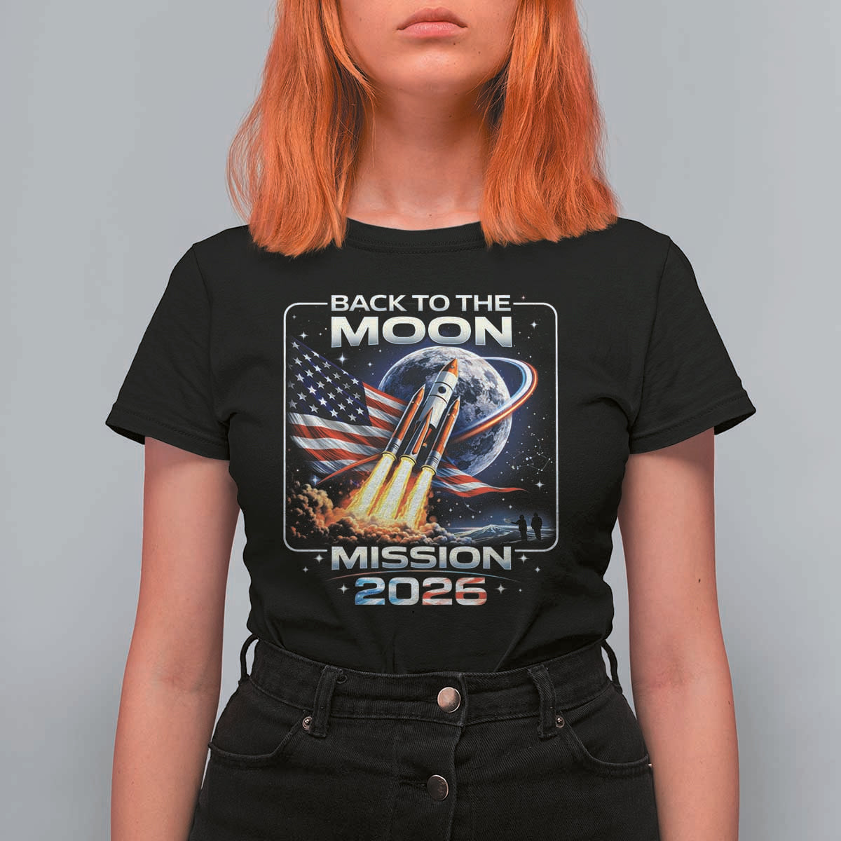 Back To The Moon Mission 2026 T Shirt For Women Rocket Launch Moon Space Program