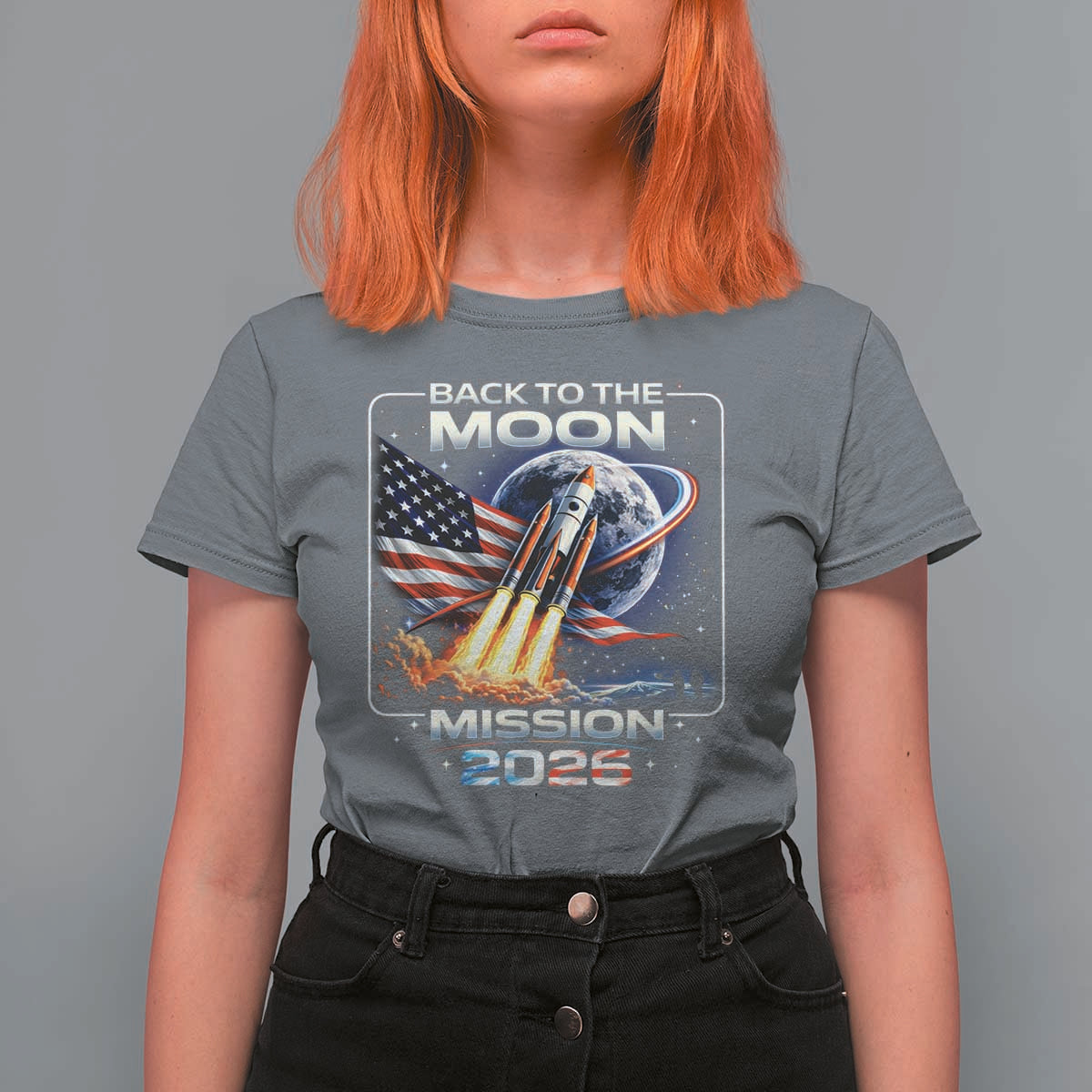Back To The Moon Mission 2026 T Shirt For Women Rocket Launch Moon Space Program