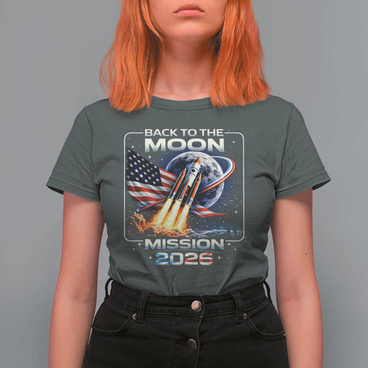 Back To The Moon Mission 2026 T Shirt For Women Rocket Launch Moon Space Program