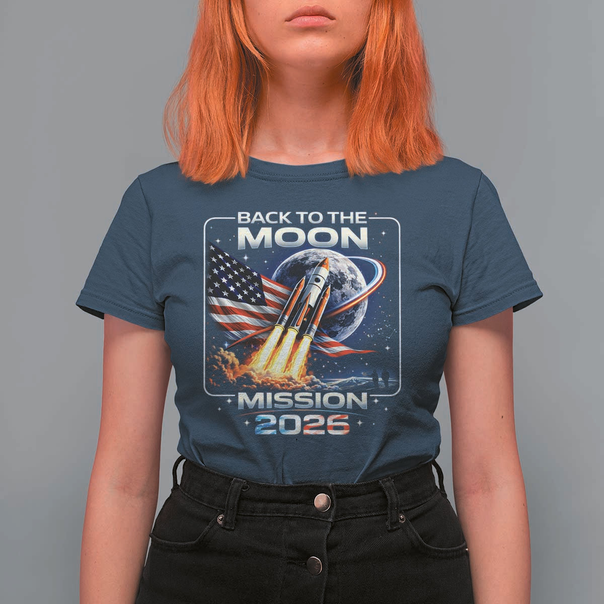 Back To The Moon Mission 2026 T Shirt For Women Rocket Launch Moon Space Program