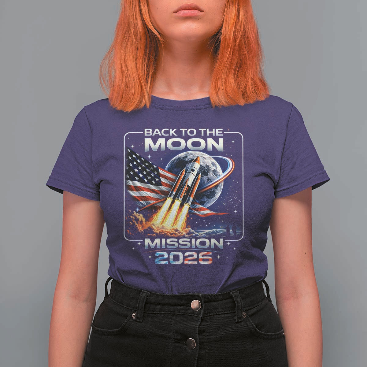 Back To The Moon Mission 2026 T Shirt For Women Rocket Launch Moon Space Program