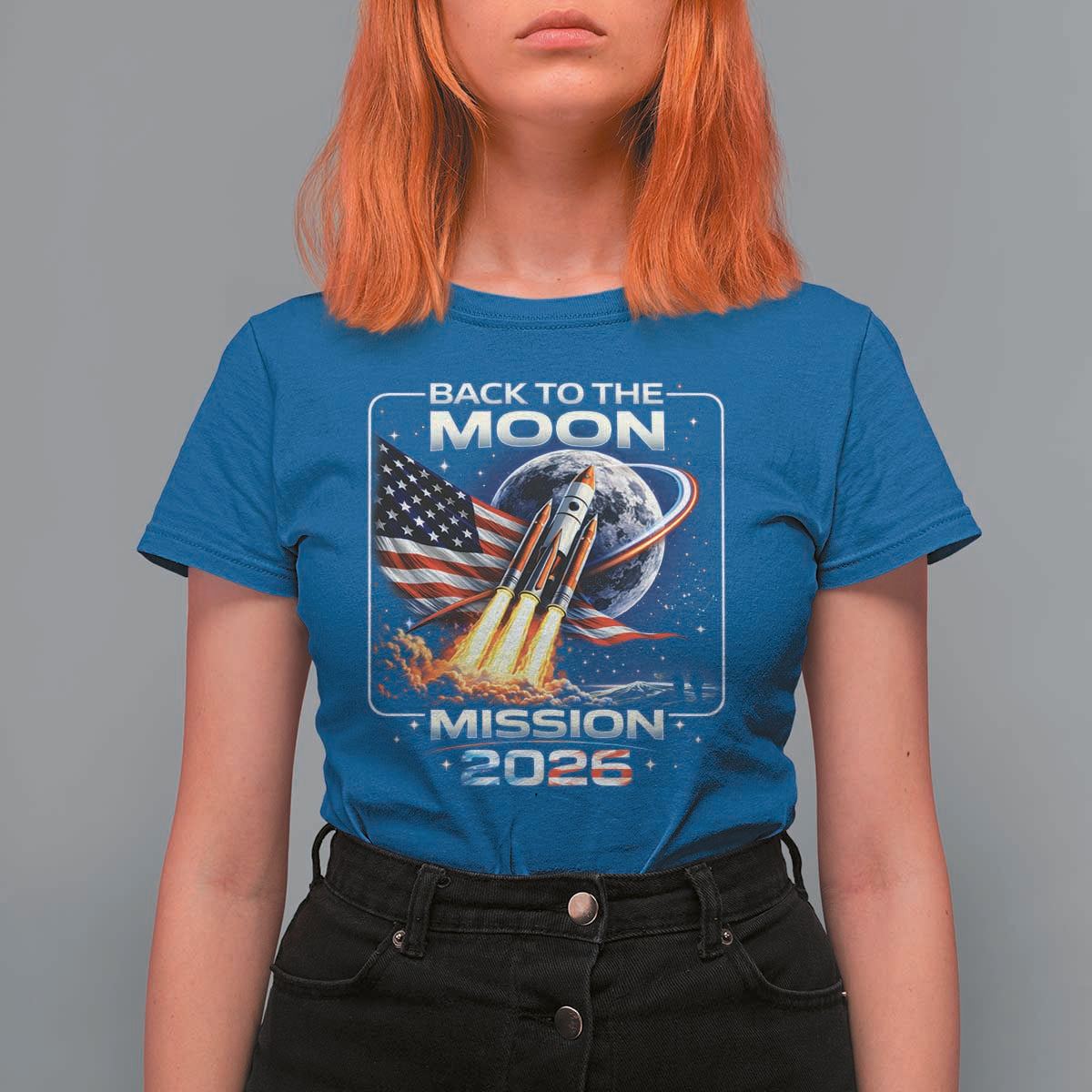 Back To The Moon Mission 2026 T Shirt For Women Rocket Launch Moon Space Program