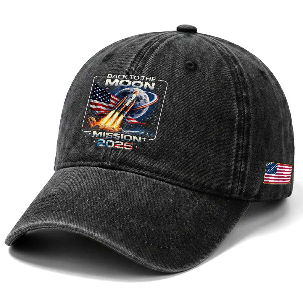 Back To The Moon Mission 2026 Washed Cotton Baseball Cap Rocket Launch Moon Space Program