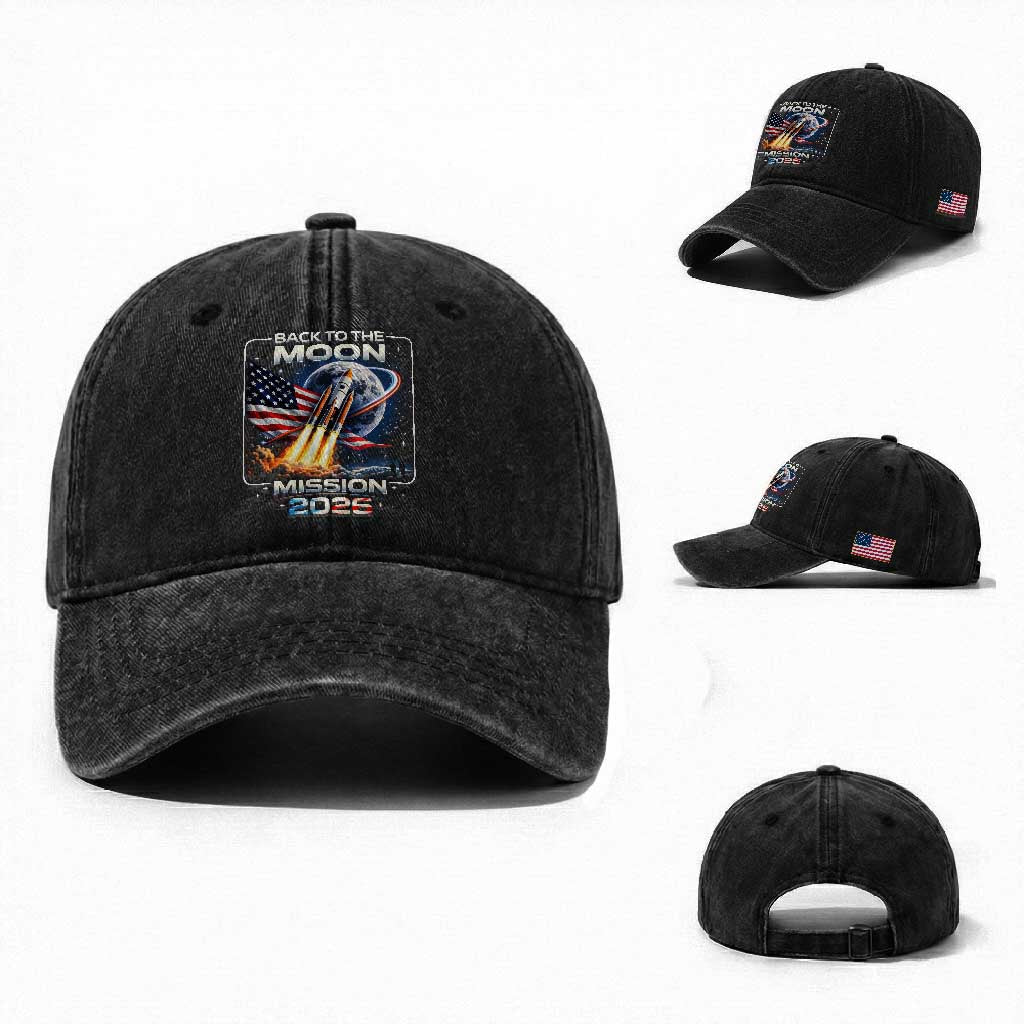 Back To The Moon Mission 2026 Washed Cotton Baseball Cap Rocket Launch Moon Space Program