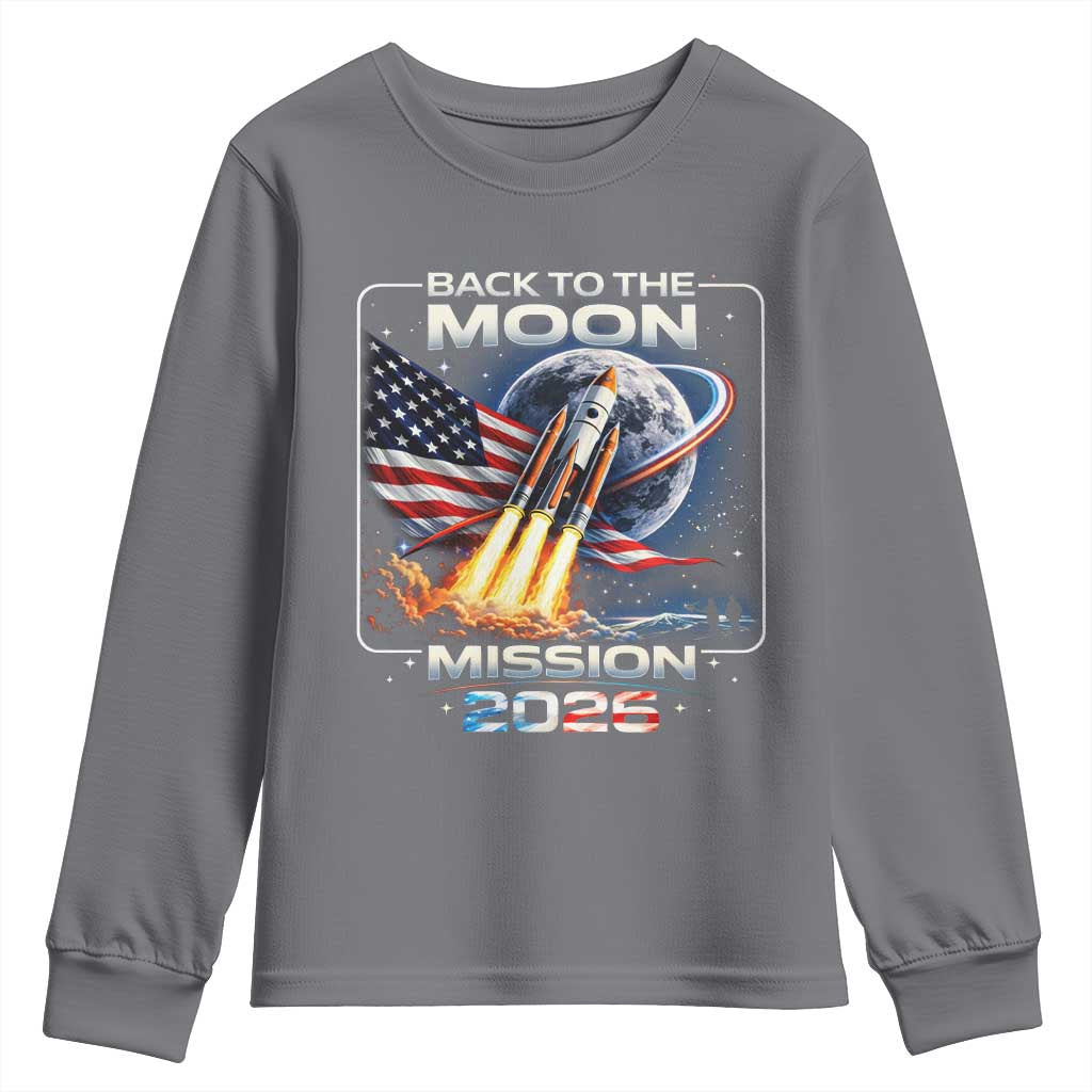 Back To The Moon Mission 2026 Youth Sweatshirt Rocket Launch Moon Space Program