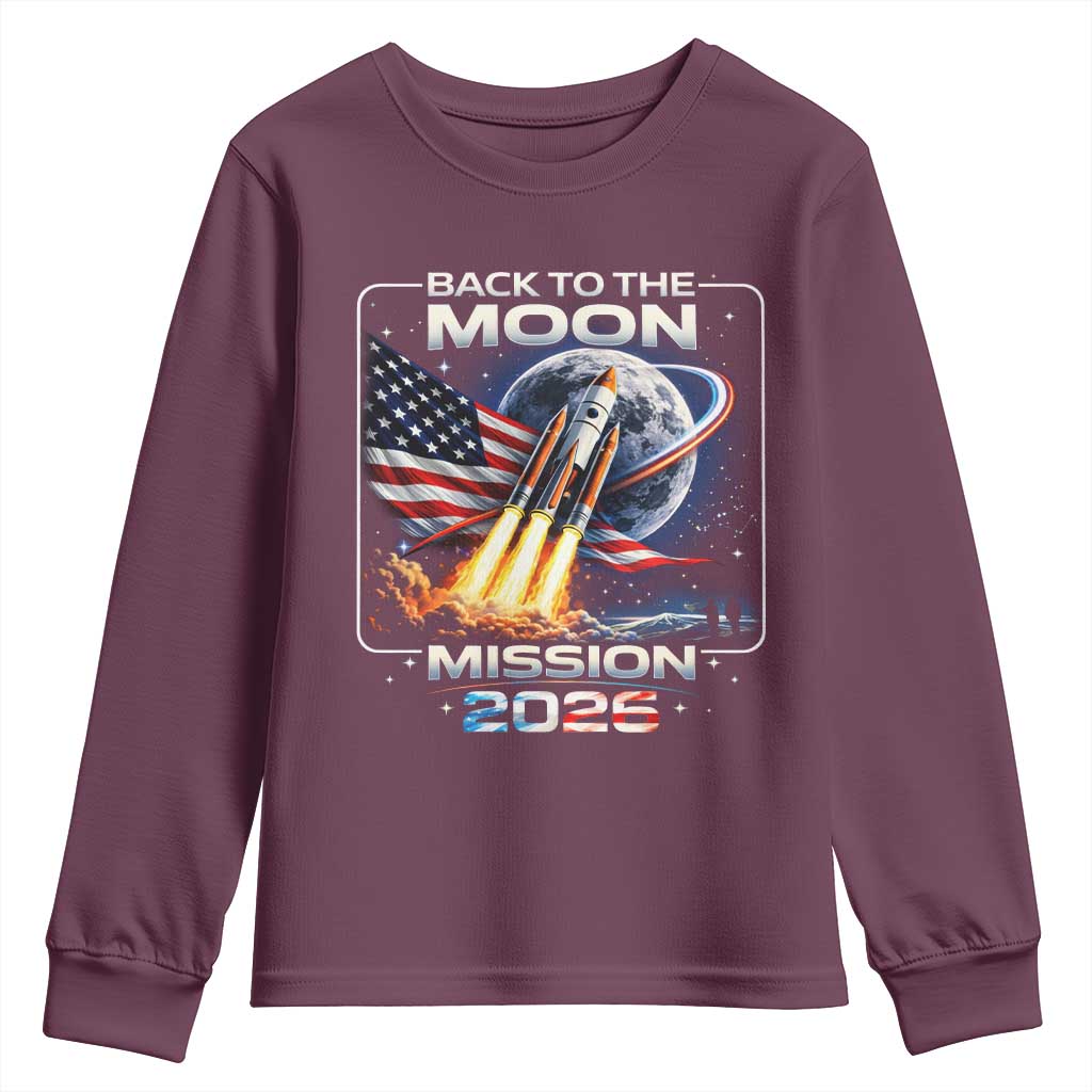 Back To The Moon Mission 2026 Youth Sweatshirt Rocket Launch Moon Space Program