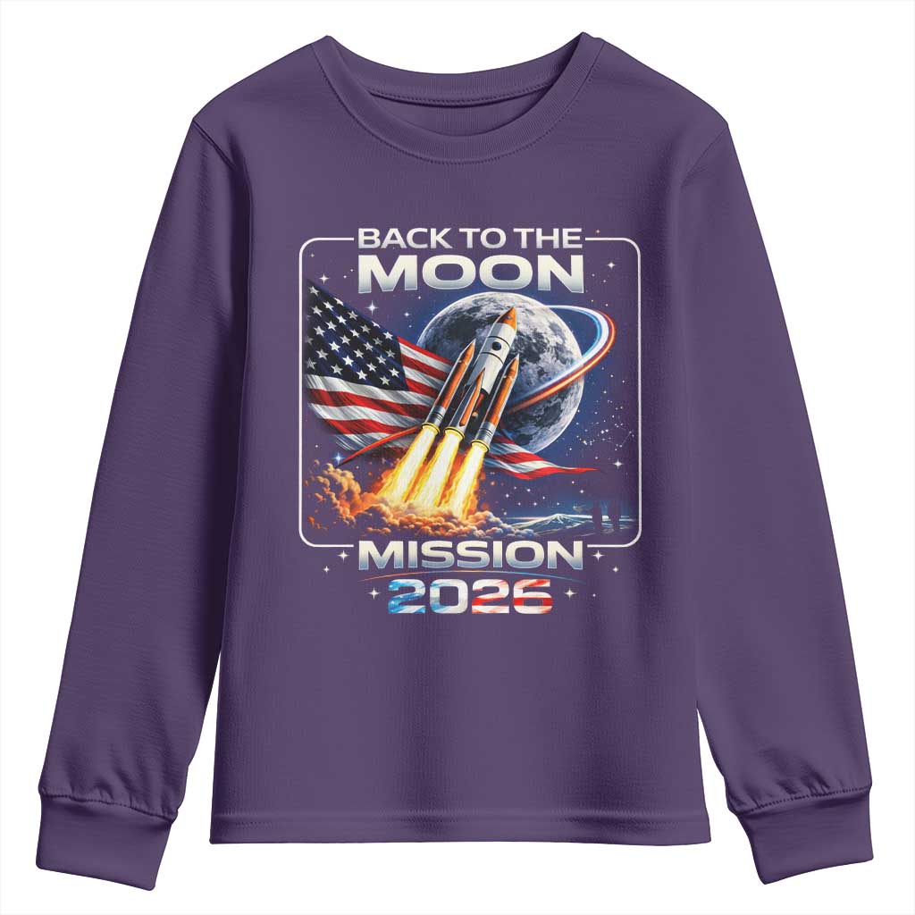 Back To The Moon Mission 2026 Youth Sweatshirt Rocket Launch Moon Space Program