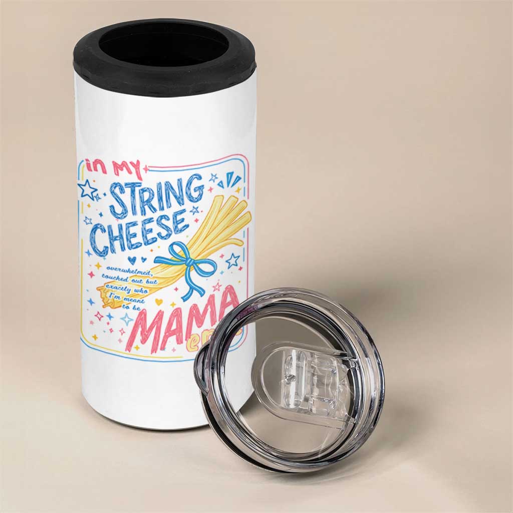 In My String Cheese Mama Era 4 in 1 Can Cooler Tumbler Funny Mom Life Coquette Bow