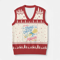 In My String Cheese Mama Era V-Neck Knit Sweater Vest Funny Mom Life Coquette Bow