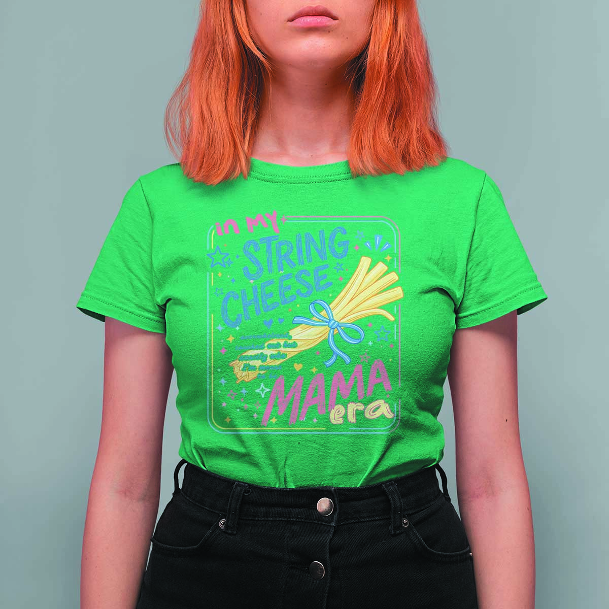 In My String Cheese Mama Era T Shirt For Women Funny Mom Life Coquette Bow