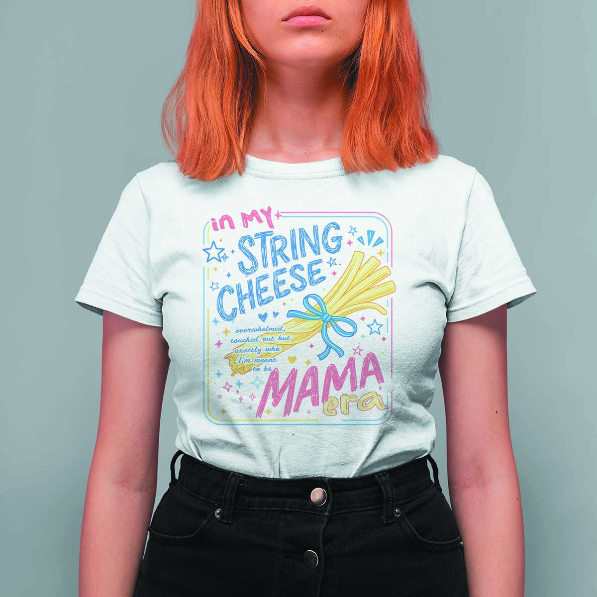 In My String Cheese Mama Era T Shirt For Women Funny Mom Life Coquette Bow