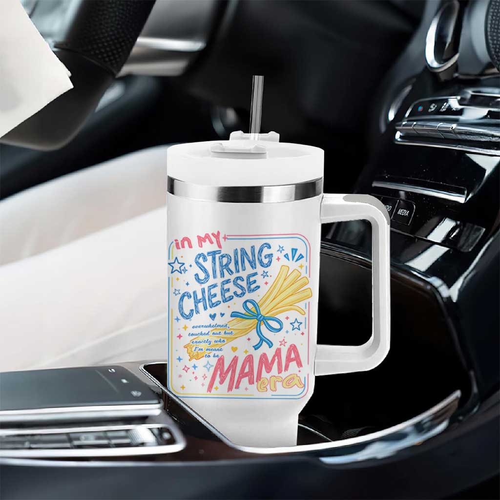In My String Cheese Mama Era Tumbler With Handle Funny Mom Life Coquette Bow