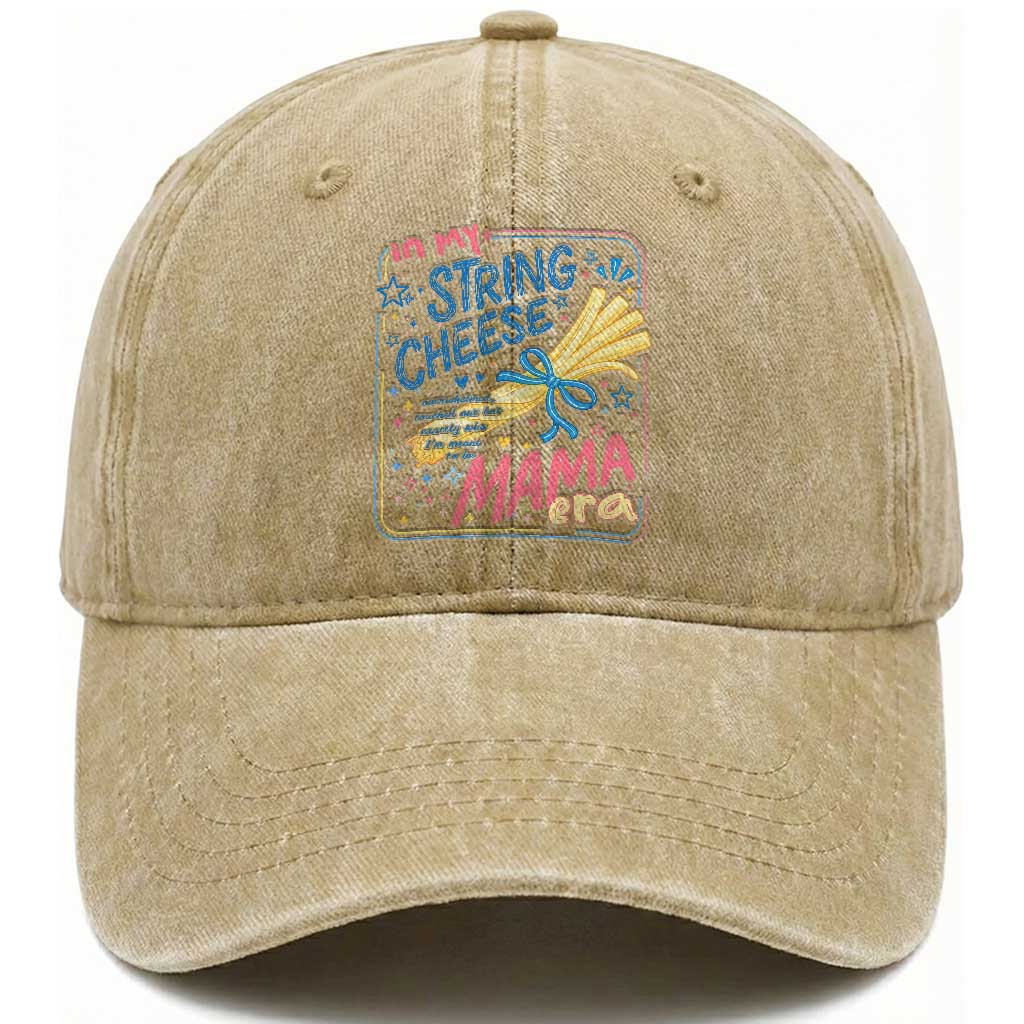 In My String Cheese Mama Era Washed Cotton Baseball Cap Funny Mom Life Coquette Bow