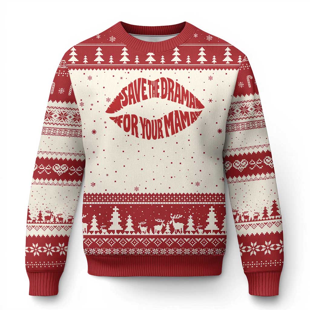 Save The Drama For Your Mama Ugly Christmas Sweater Retro 90s Sitcom
