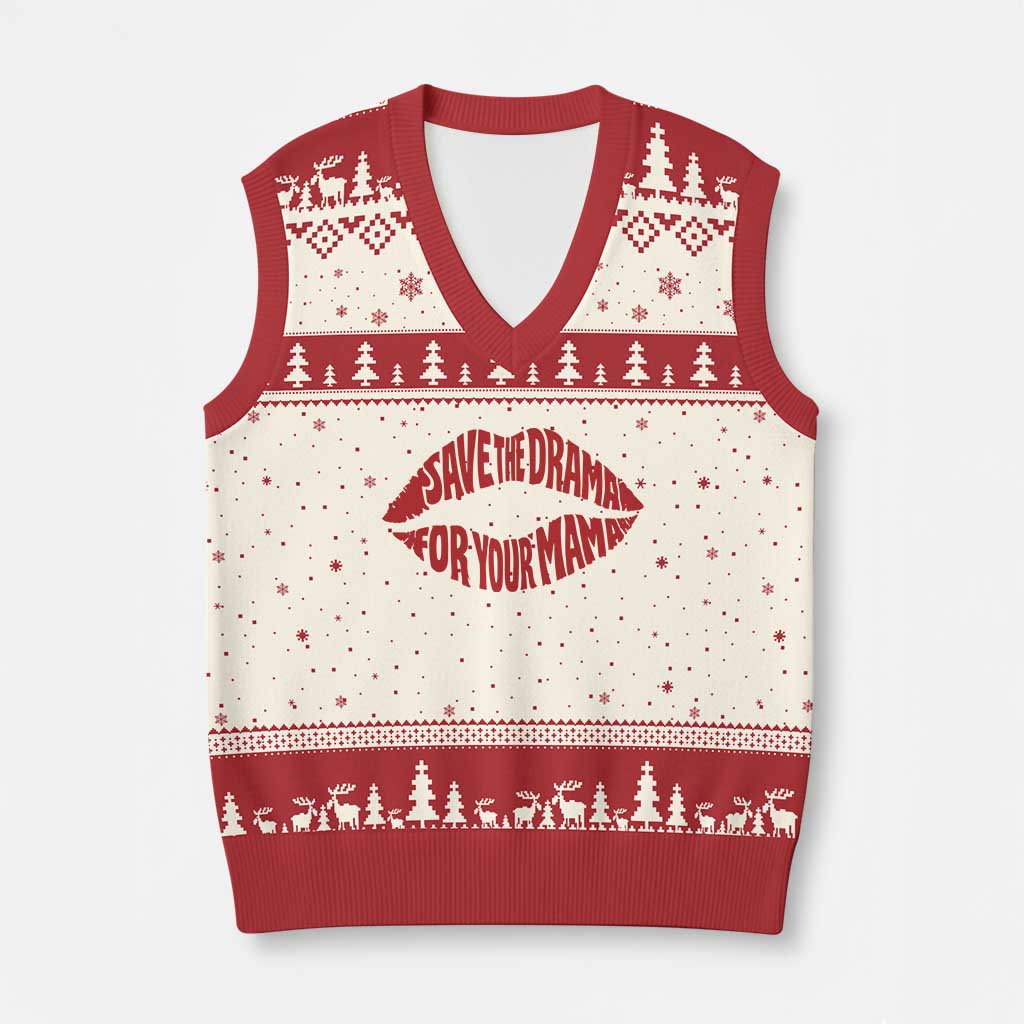 Save The Drama For Your Mama V-Neck Knit Sweater Vest Retro 90s Sitcom