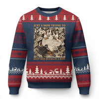 Just A Mom Trying To Keep Her Ducks In A Row Ugly Christmas Sweater Funny Duck Mom
