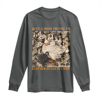 Just A Mom Trying To Keep Her Ducks In A Row Long Sleeve Shirt Funny Duck Mom