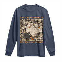 Just A Mom Trying To Keep Her Ducks In A Row Long Sleeve Shirt Funny Duck Mom