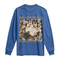 Just A Mom Trying To Keep Her Ducks In A Row Long Sleeve Shirt Funny Duck Mom