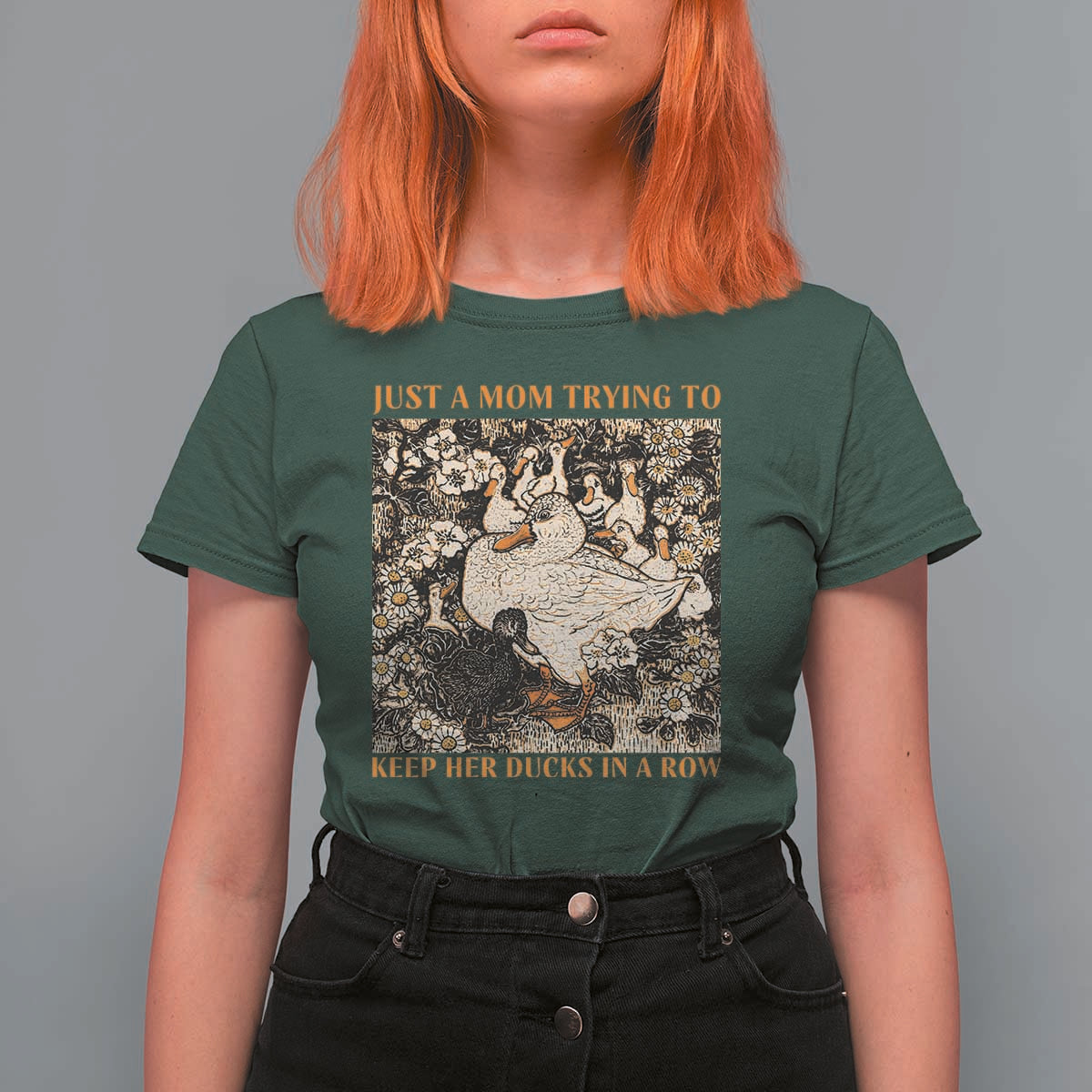 Just A Mom Trying To Keep Her Ducks In A Row T Shirt For Women Funny Duck Mom