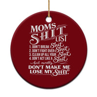 Mom Shit List Ceramic Ornament Funny Mom Life Sarcastic Mothers Day