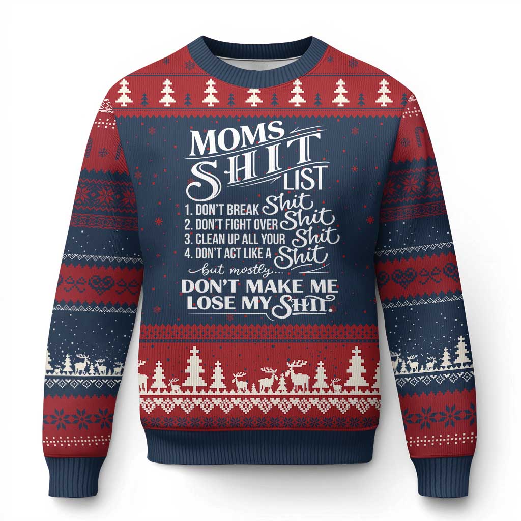 Mom Shit List Ugly Christmas Sweater Funny Mom Life Sarcastic Mothers Day