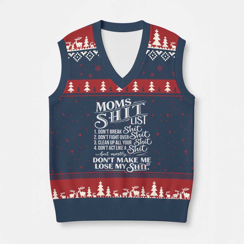 Mom Shit List V-Neck Knit Sweater Vest Funny Mom Life Sarcastic Mothers Day