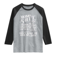 Mom Shit List Raglan Shirt Funny Mom Life Sarcastic Mothers Day