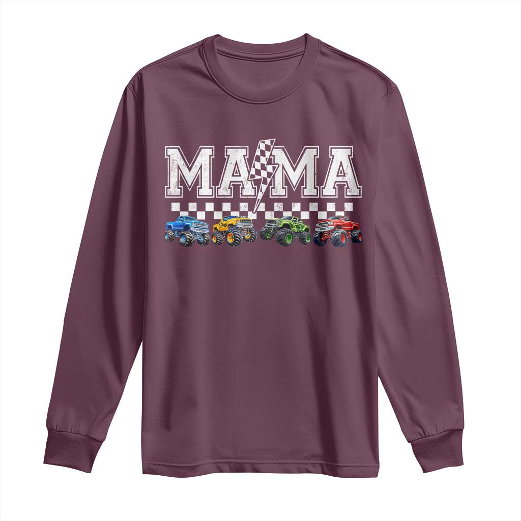 Monster Truck Mama Long Sleeve Shirt Funny Truck Mom Checkered Mother's Day