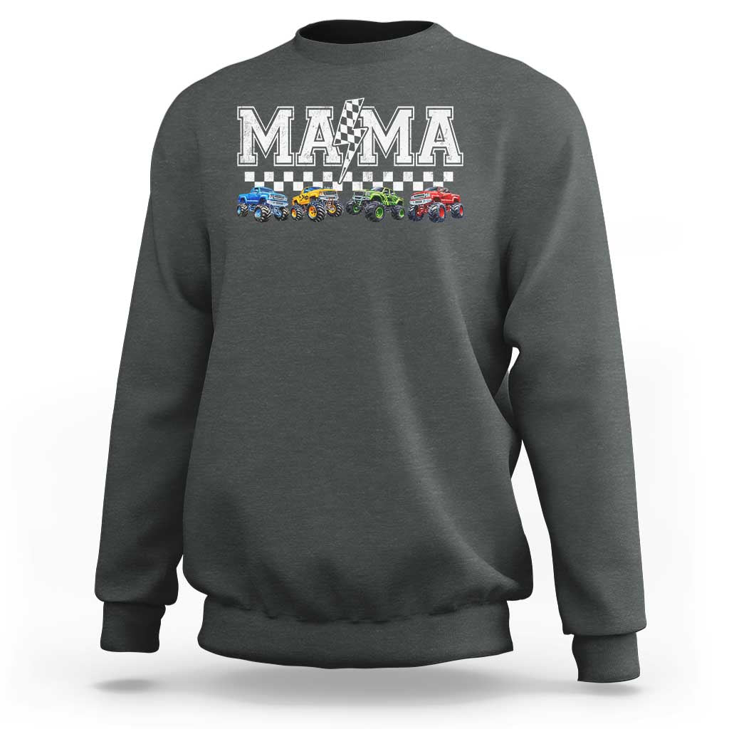 Monster Truck Mama Sweatshirt Funny Truck Mom Checkered Mother's Day
