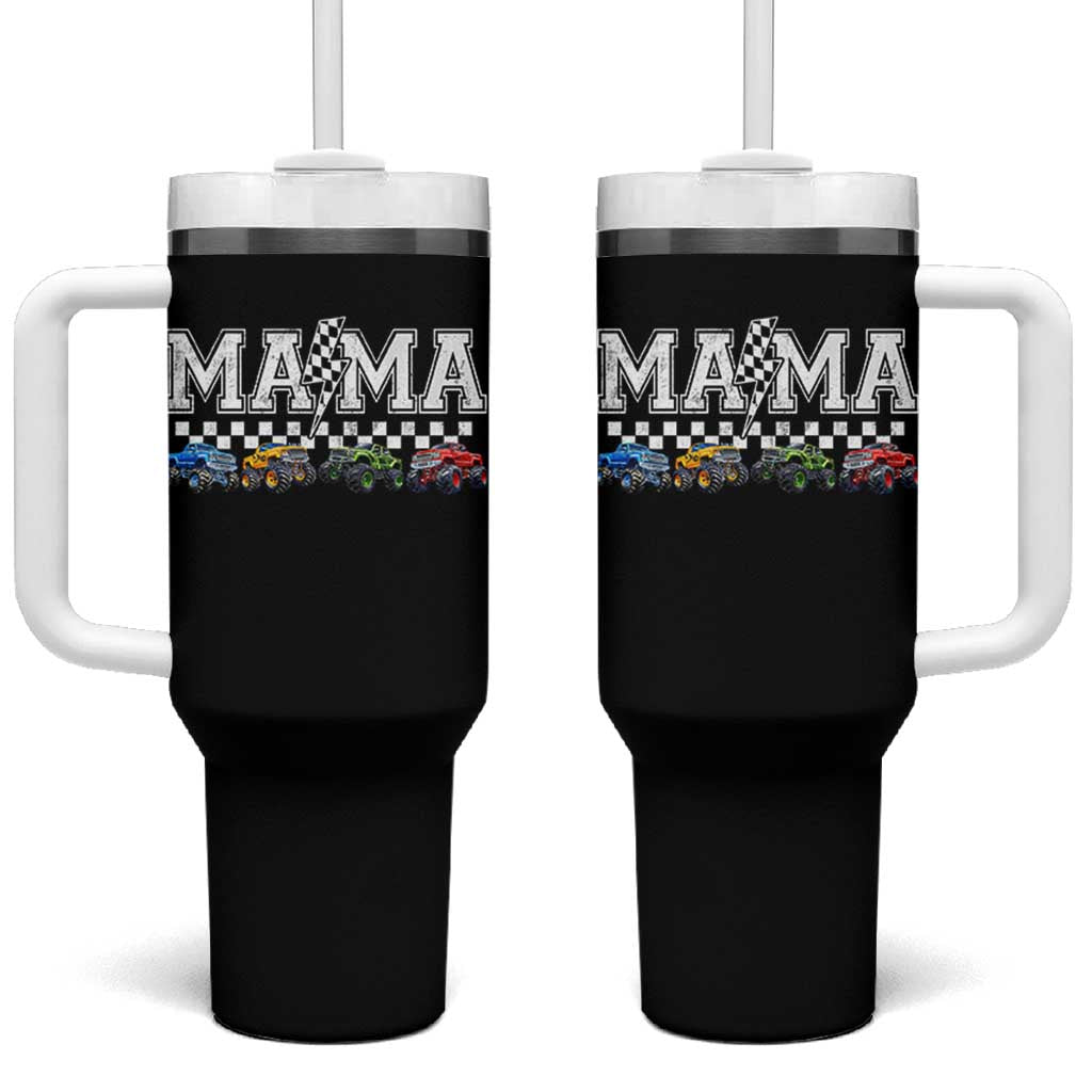 Monster Truck Mama Tumbler With Handle Funny Truck Mom Checkered Mother's Day