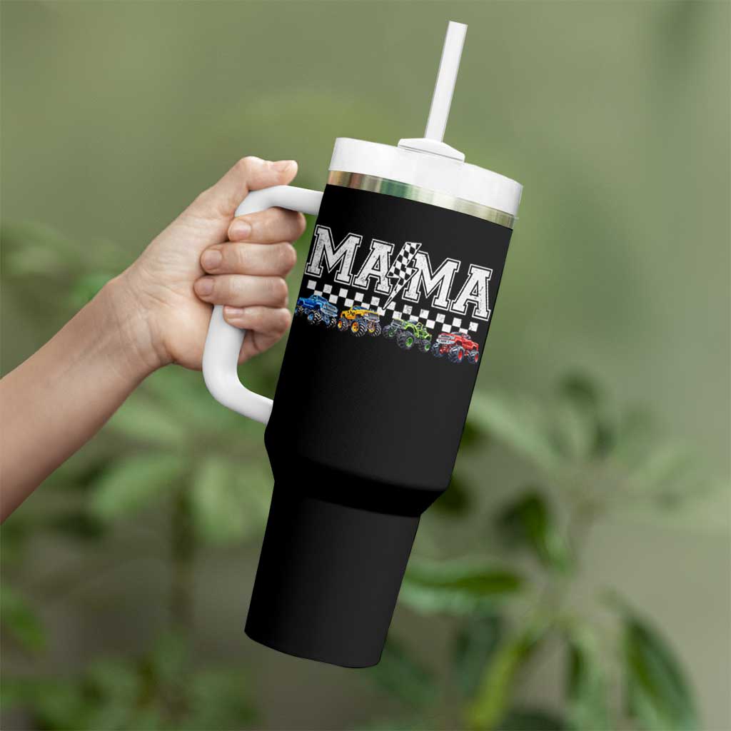 Monster Truck Mama Tumbler With Handle Funny Truck Mom Checkered Mother's Day