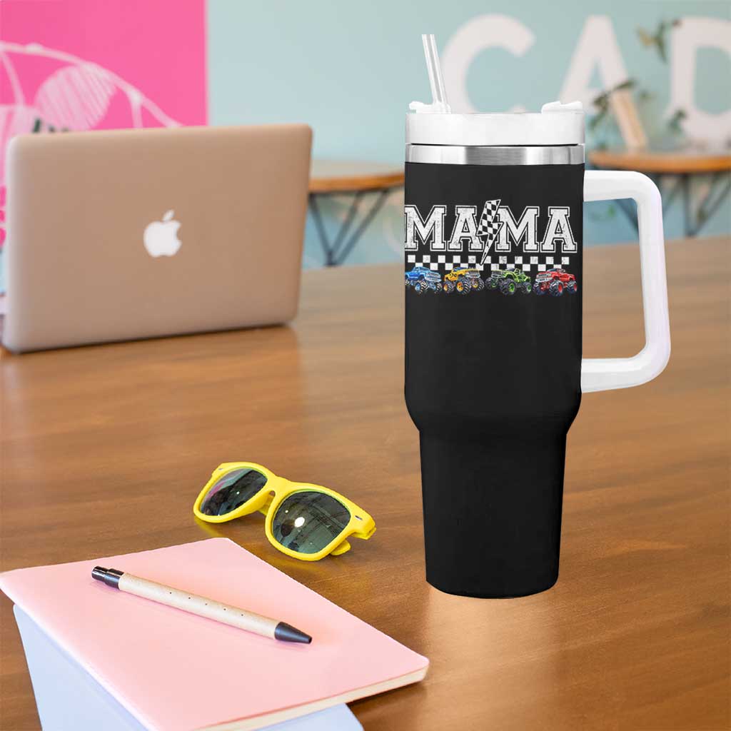 Monster Truck Mama Tumbler With Handle Funny Truck Mom Checkered Mother's Day