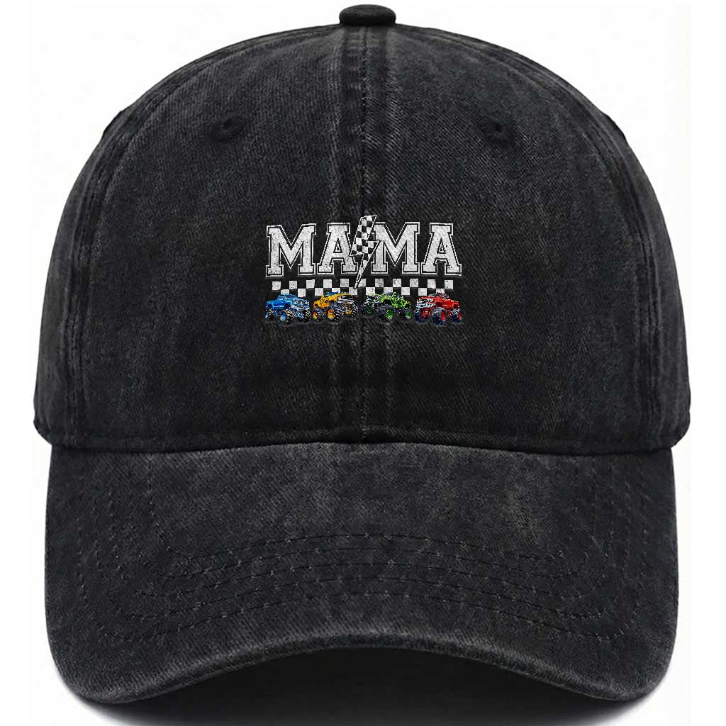 Monster Truck Mama Washed Cotton Baseball Cap Funny Truck Mom Checkered Mother's Day