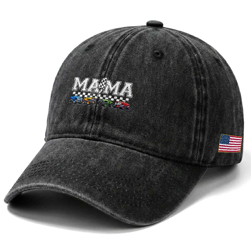 Monster Truck Mama Washed Cotton Baseball Cap Funny Truck Mom Checkered Mother's Day
