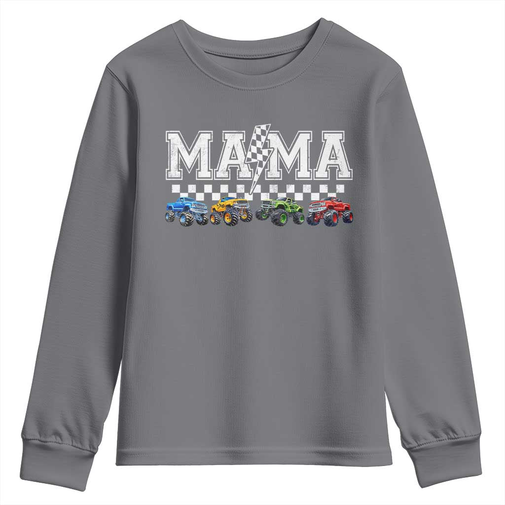 Monster Truck Mama Youth Sweatshirt Funny Truck Mom Checkered Mother's Day