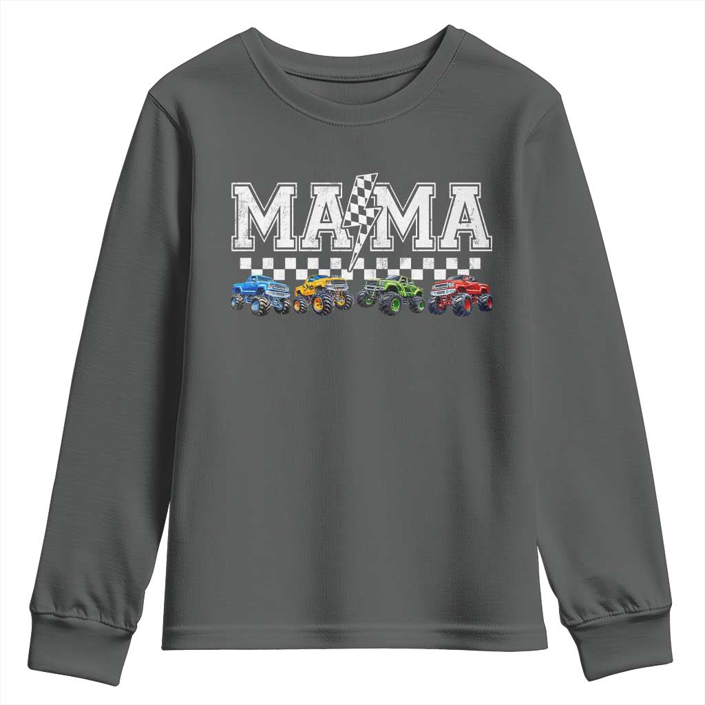 Monster Truck Mama Youth Sweatshirt Funny Truck Mom Checkered Mother's Day