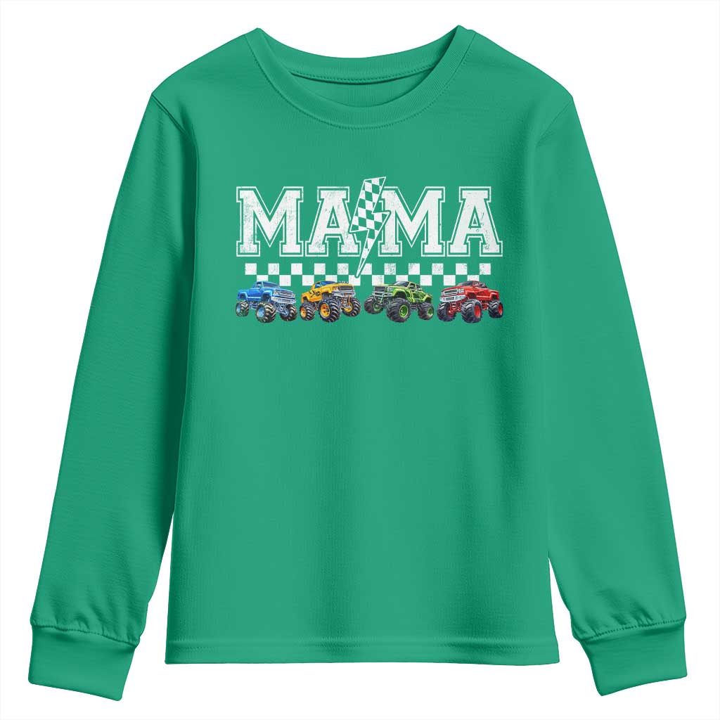 Monster Truck Mama Youth Sweatshirt Funny Truck Mom Checkered Mother's Day
